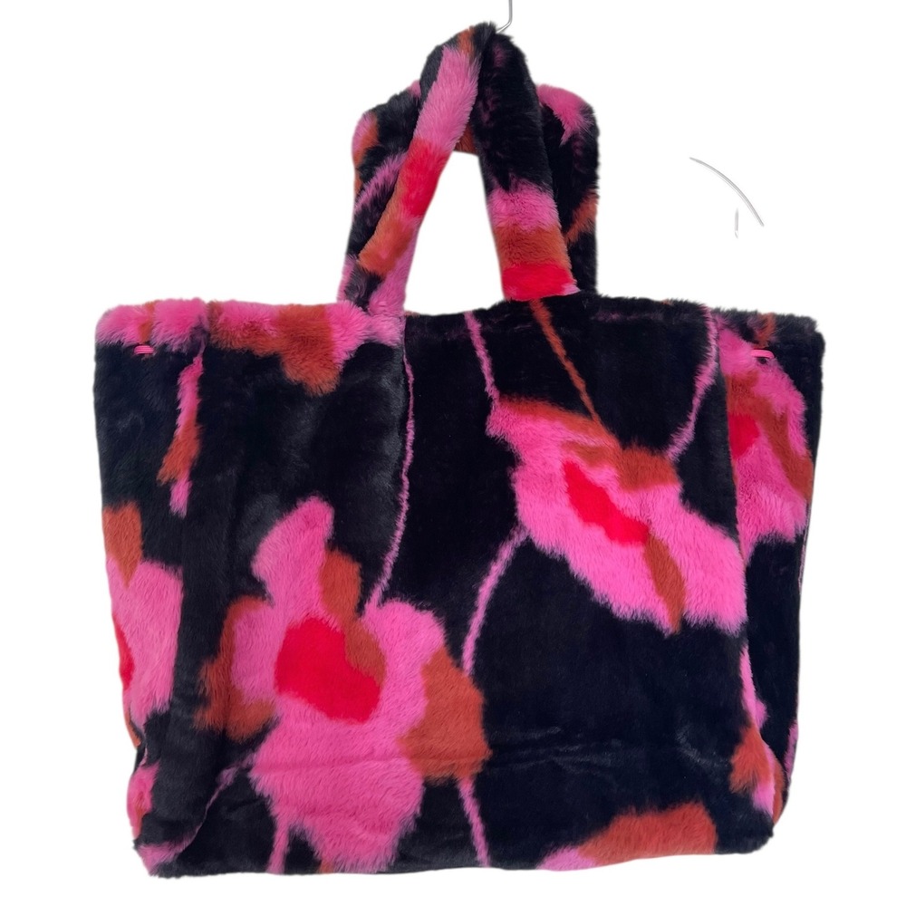 Cabi Poppy Bloom Rococo Pink Black‎ Floral Faux Fur Tote Bag Oversized Plush